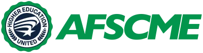 Logo with a seal on the left that say Higher Education United and AFSCME on the right